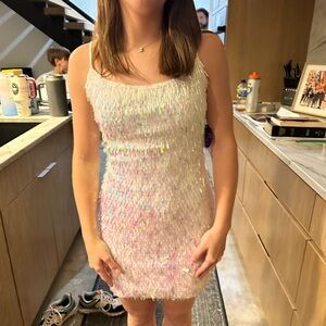 New sequin white iridescent scoop neck mini homecoming dress - Windsor